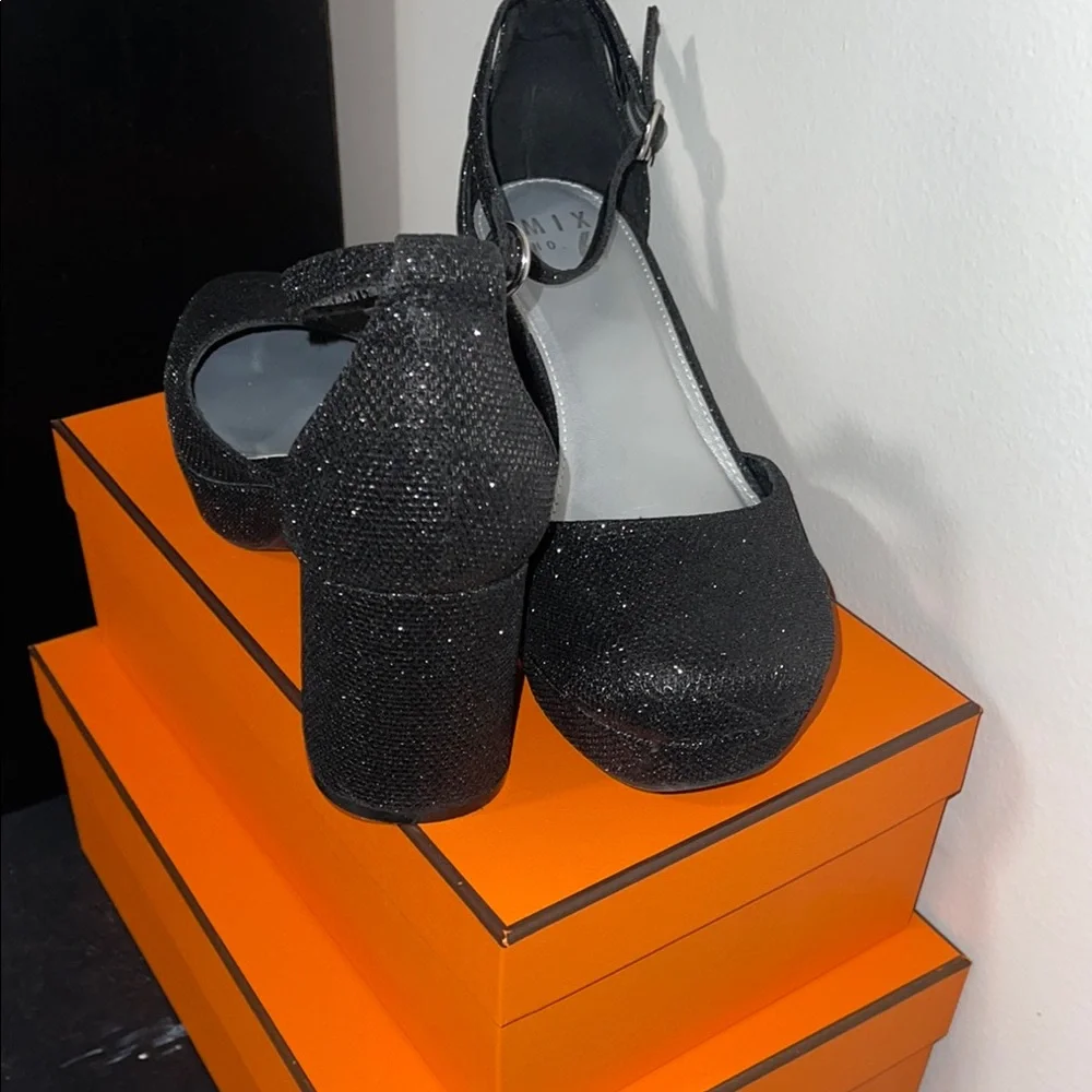 Mix no 6 Black Glitter Women's Platform Heels - Picture 4 of 4